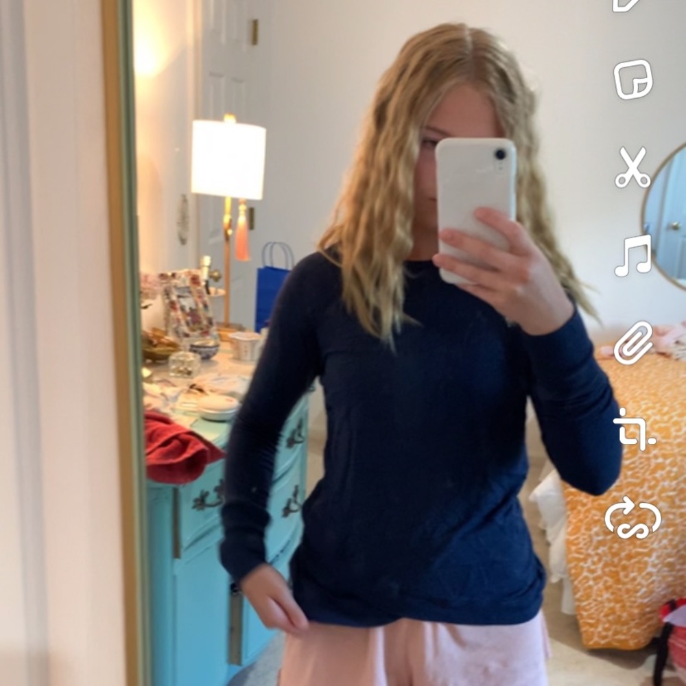 Navy wrap front athletic top